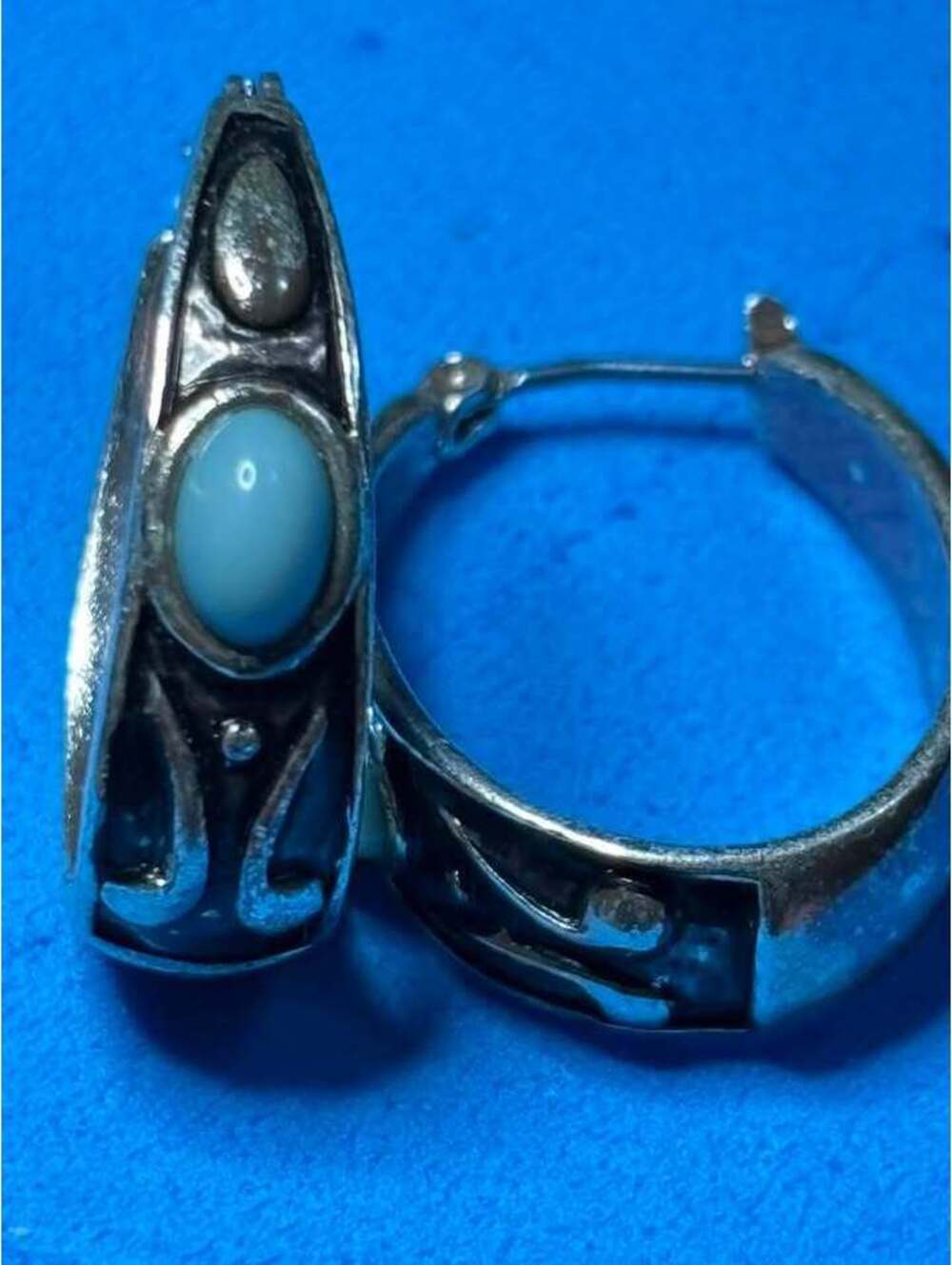 Silver-Toned Turquoise Hoop Earrings